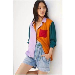 Farm Rio X Anthropologie Color Block Puff Sleeve Blouse